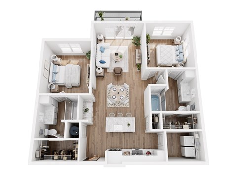 Floor plan for 2 beds, 2 baths, 1133 sqft